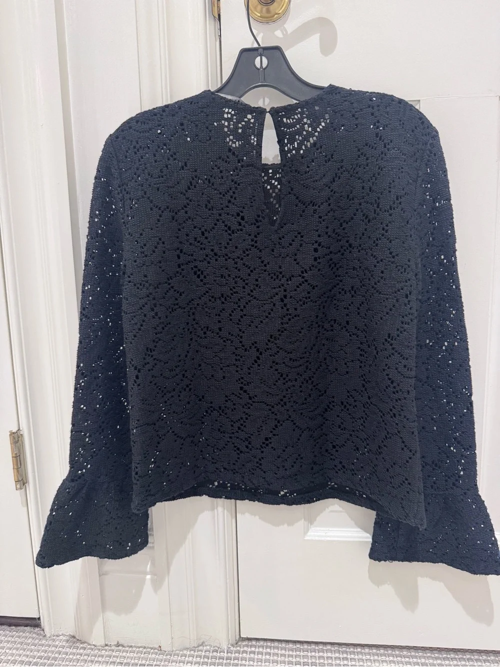 Zara Women’s Black Crochet Long-Sleeve Top